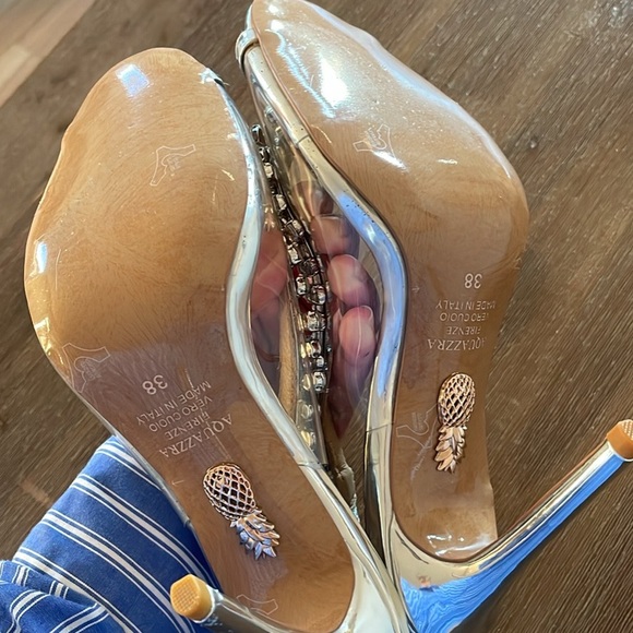 Aquazzura Crystal Temptation embellished metallic leather PVC slingback Heels - Picture 7 of 13